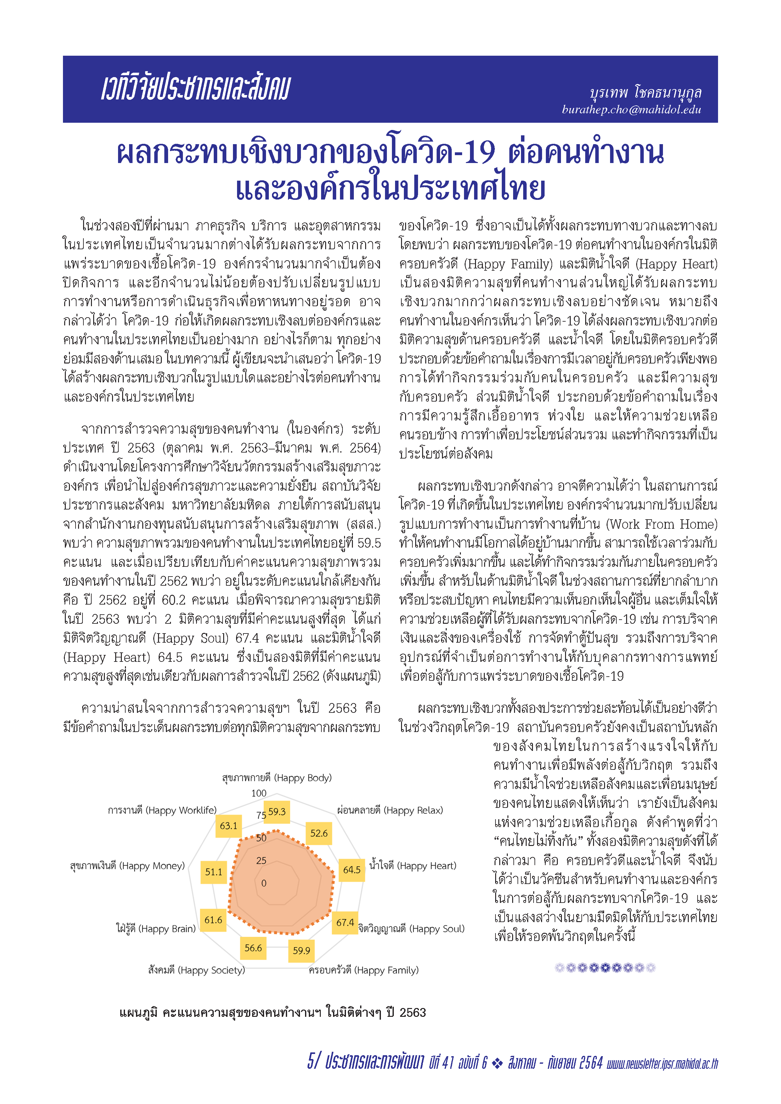บทความสั้น เรื่อง ผลกระทบเชิงบวกของโควิด-19 ต่อคนทำงานและองค์กรในประเทศไทย 